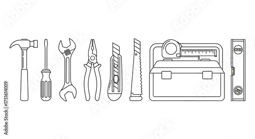 Collection of hand tools and toolbox illustration