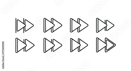 Collection of hand drawn fast forward arrow icons in a grid pattern