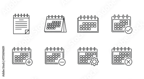 Hand drawn calendar icons with checkmarks and symbols