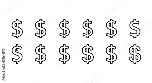 Collection of dollar signs isolated on white background for financial themes
