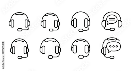 Set of headset icons for customer service isolated on white background