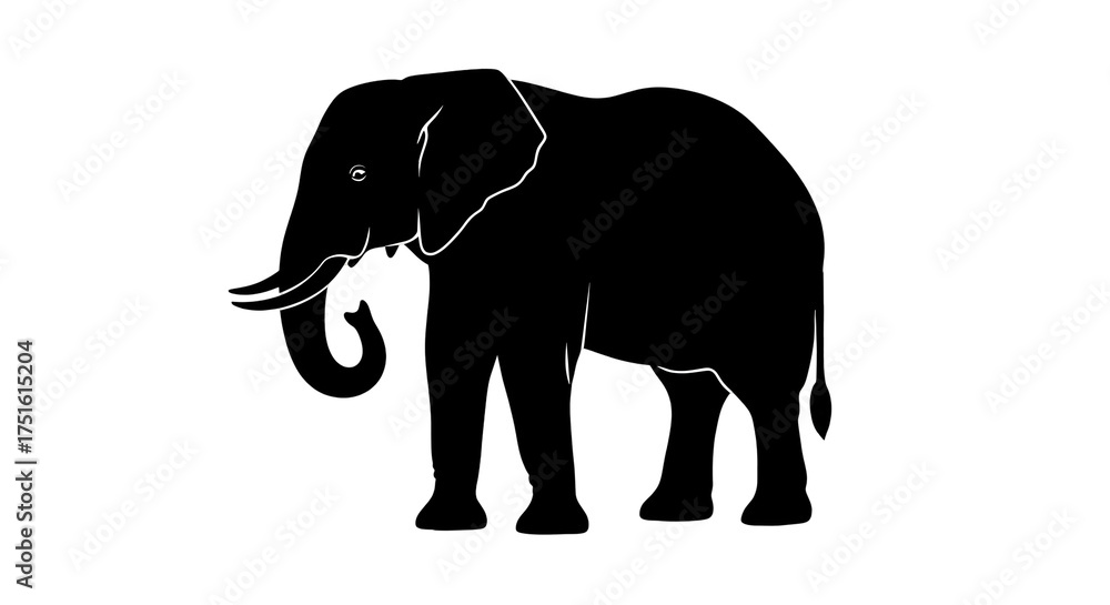 Obraz premium Elephant silhouette, black background, single line outline