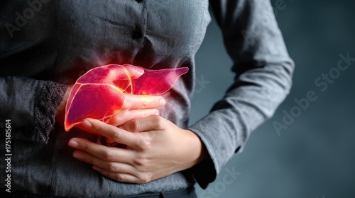 Businesswoman with liver issues including disease cancer jaundice viral hepatitis cirrhosis failure enlargement encephalopathy ascites and overall health concerns