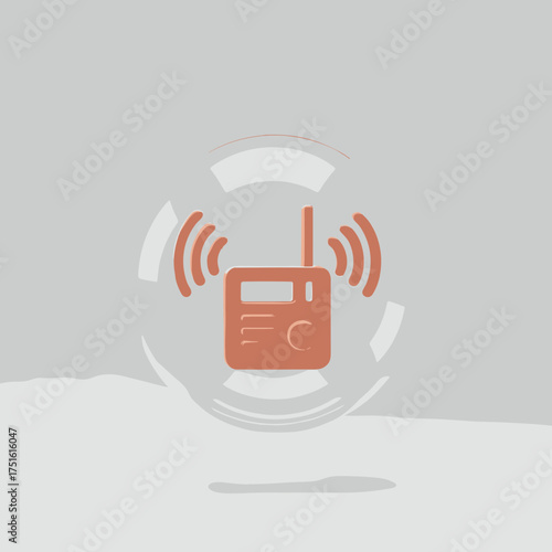 Stylized orange walkie talkie icon transmitting radio waves.