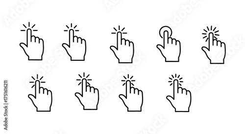 Set of hand cursor icons isolated on white background for web design