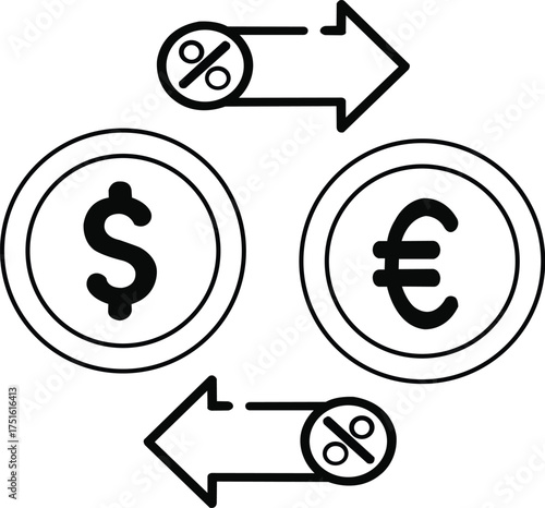made in uk two euro coins and arrow with percentage signs depict economic growth vector icon outline style