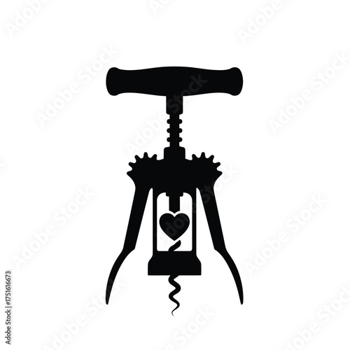 Black silhouette of a corkscrew with heart wine opener