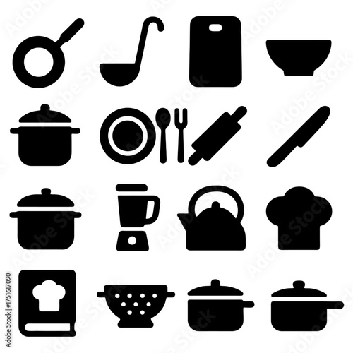 Culinary Ensemble: A comprehensive collection of essential kitchen tools and cookware, ready to assist in the preparation of delicious meals.