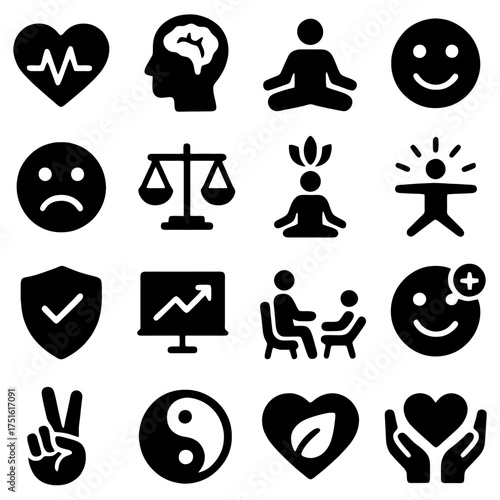 Harmony and Well-being: A collection of iconic symbols representing the core tenets of well-being, mindfulness, and inner peace.