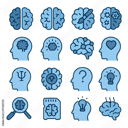 Brains of Imagination and Thought: A collection of abstract, brain-themed illustrations symbolizing creativity, intelligence, and cognitive function.