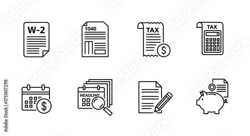 Set of tax form isolated on white background in simple line drawing style