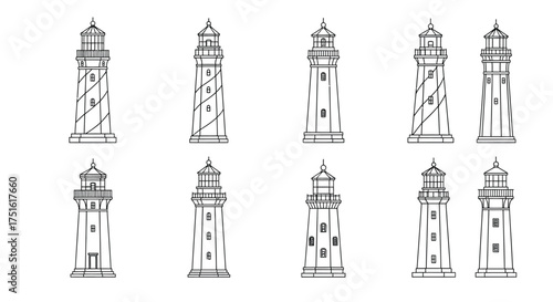 Set of lighthouse sketches isolated on white background for design use