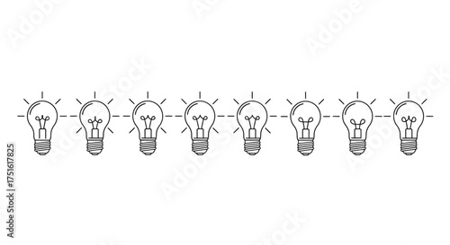 Row of light bulbs isolated on white background in hand drawn style