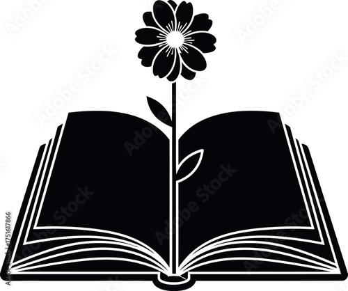 Blooming flower grows from open book symbolizing knowledge and growth beautifully vector