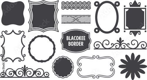 Assorted Black Silhouette Frames and Borders Including Floral, Lacy, and Decorative Elements