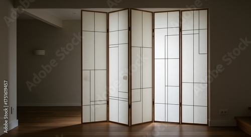 Modern Shoji Screen Room Divider with Natural Wood Frame