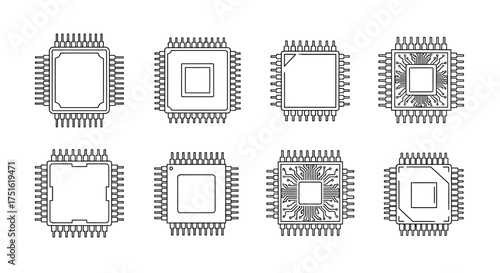 Set of computer chips isolated on white background, vector illustration design
