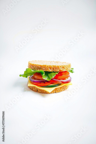 A Sandwich With Vegetables On A White Background