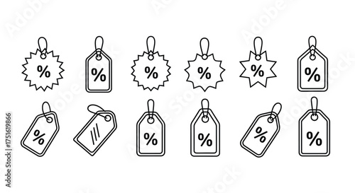 Set of price tag line drawing isolated on white background, vector illustration