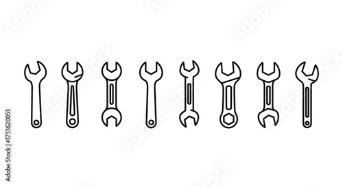 Set of different wrench sizes isolated on white background for repair work