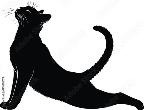 Vector art of silhouette of a black cat stretching in a yoga pose