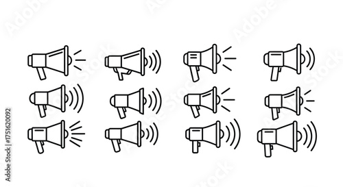 Loudspeaker set isolated on white background in vector outline style