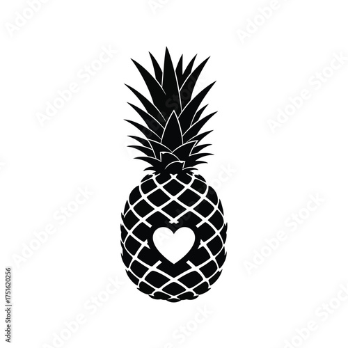 Black silhouette of a pineapple with a heart cutout