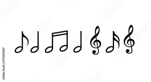Music notes isolated on white background for musical composition concept