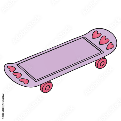 Skateboard Heart Violet Vector Illustration Extreme Sport Doodle