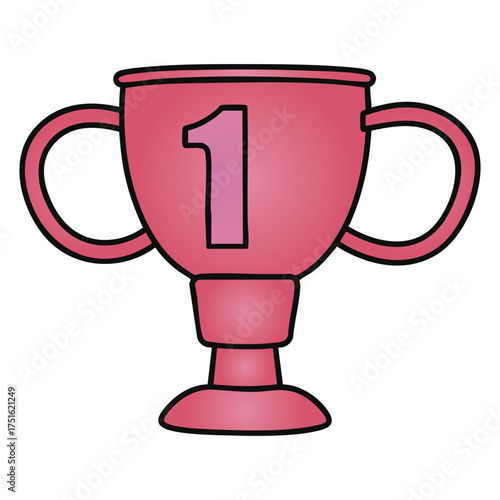 Number 1 Winner Trophy Violet Vector Illustration Sport Award Doodle