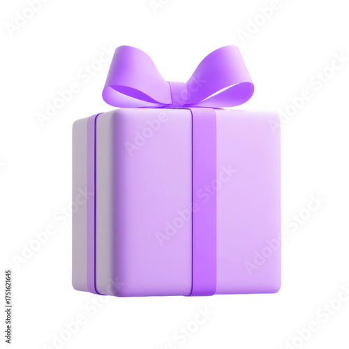 3D render violet gift box with pink and purple bow and ribbon Icon 