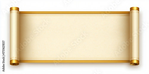 The golden scroll stands alone on the white background