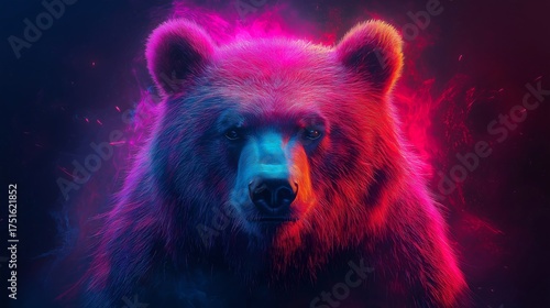 Fototapeta Naklejka Na Ścianę i Meble -  A bear in neon light. Illustration on the theme of animals and graphics.
