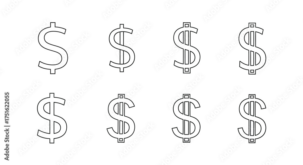 Obraz premium Dollar sign sketch set isolated on white background, vector illustration