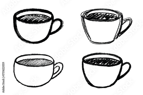 Set of cute hand drawn cup of tea or coffee Simple mug clipart Cozy home doodle Single element for design