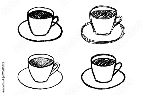 Set of cute hand drawn cup of tea or coffee Simple mug clipart Cozy home doodle Single element for design