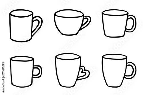 Set of cute hand drawn cup of tea or coffee Simple mug clipart Cozy home doodle Single element for design