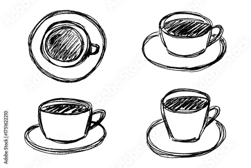 Set of cute hand drawn cup of tea or coffee Simple mug clipart Cozy home doodle Single element for design