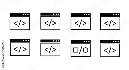Set of code window outline isolated on white background for web design