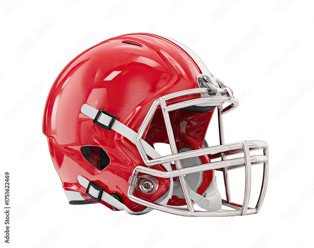 Fototapeta premium Red football helmet, side view, with white facemask