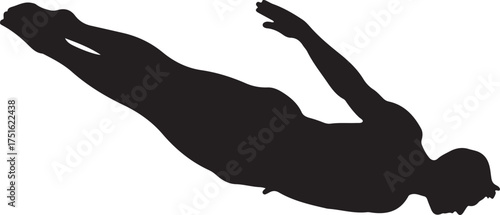 Black silhouette of a person diving with arms outstretched athlete swimmer