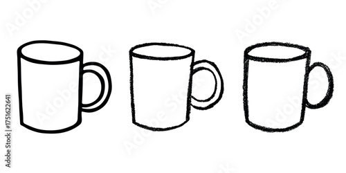 Set of cute hand drawn cup of tea or coffee Simple mug clipart Cozy home doodle Single element for design