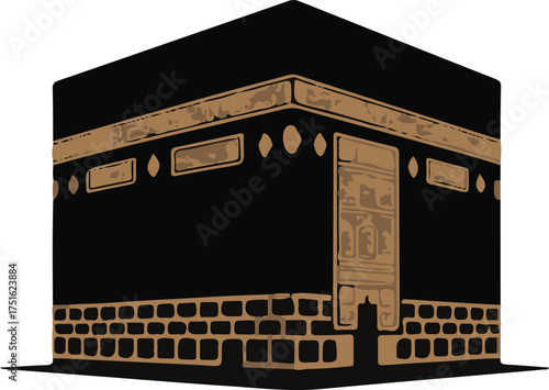 Stylized illustration of the Kaaba in Mecca with black and brown tones Islam Islamic