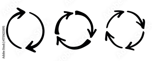Set of hand drawn recycle arrow icon Recycling resources symbol Reuse of materials, zero waste, green environment, saving the planet