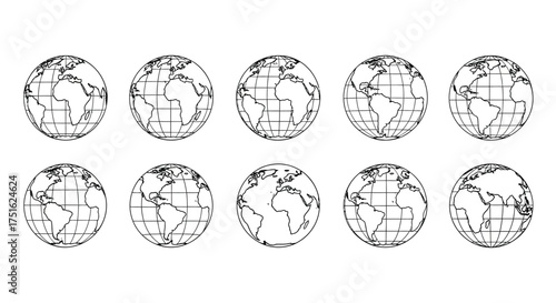 Earth globe outline set isolated on white background for web design
