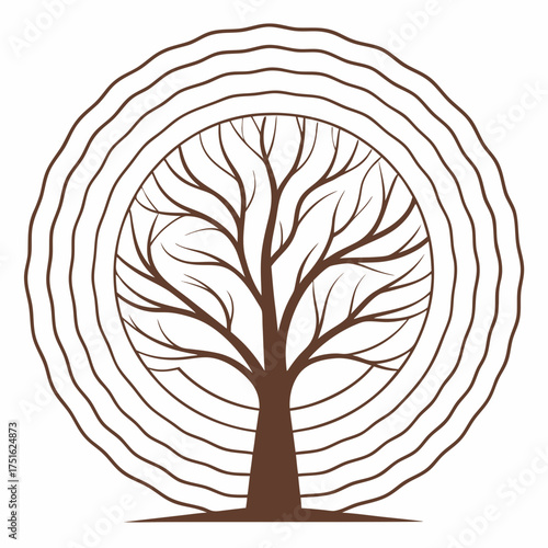 Brown tree graphic inside concentric rings symbolizing growth