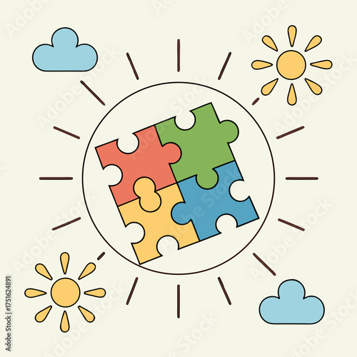 Colorful puzzle pieces assembling for education and formation