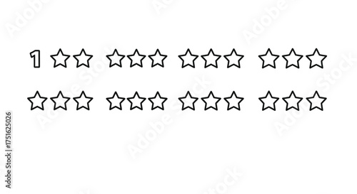 Collection of star rating isolated on white background in line art style