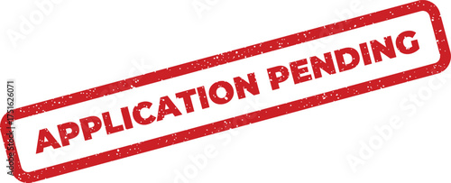 Application pending stamp in a red rectangular frame with grunge texture