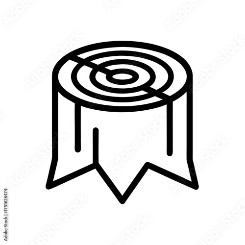 A line icon of a tree stump with visible annual rings, symbolizing time, age, and natural history.